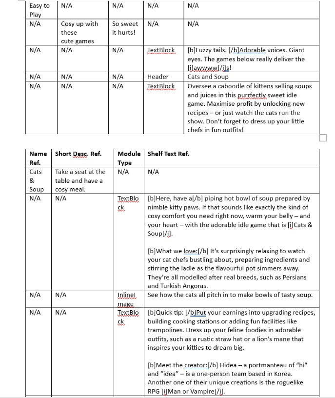 Original App Store editorial copy for Cats & Soup, featuring cozy gameplay, characters and developer storytelling.